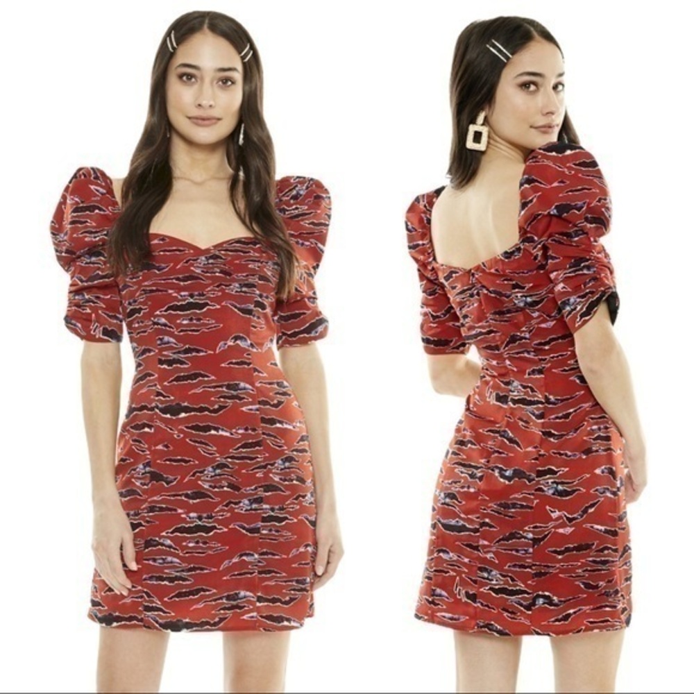 4SI3NNA Red zebra print puffy sleeve mini dress